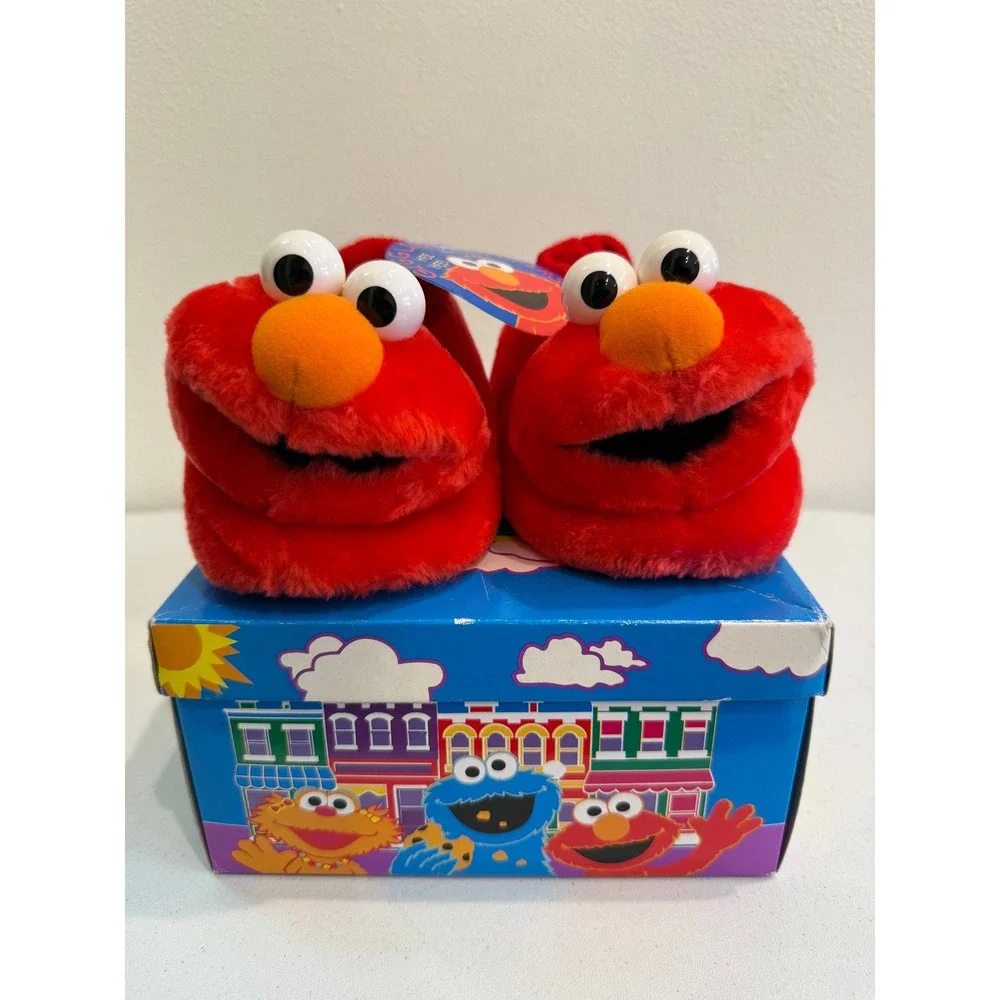 Vintage 1998 Sesame Street Elmo Giggling Slippers SG Footwear Red Plush NIB